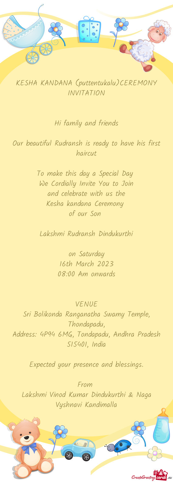 KESHA KANDANA (puttentukalu)CEREMONY INVITATION