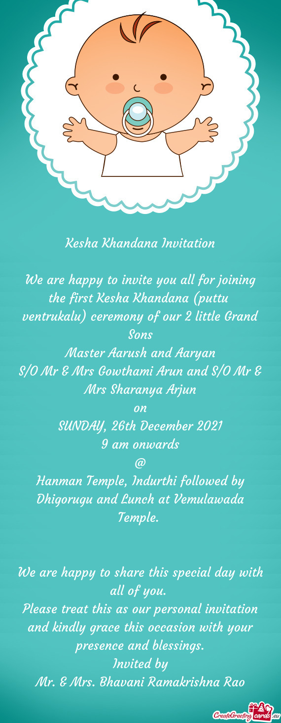 Kesha Khandana Invitation