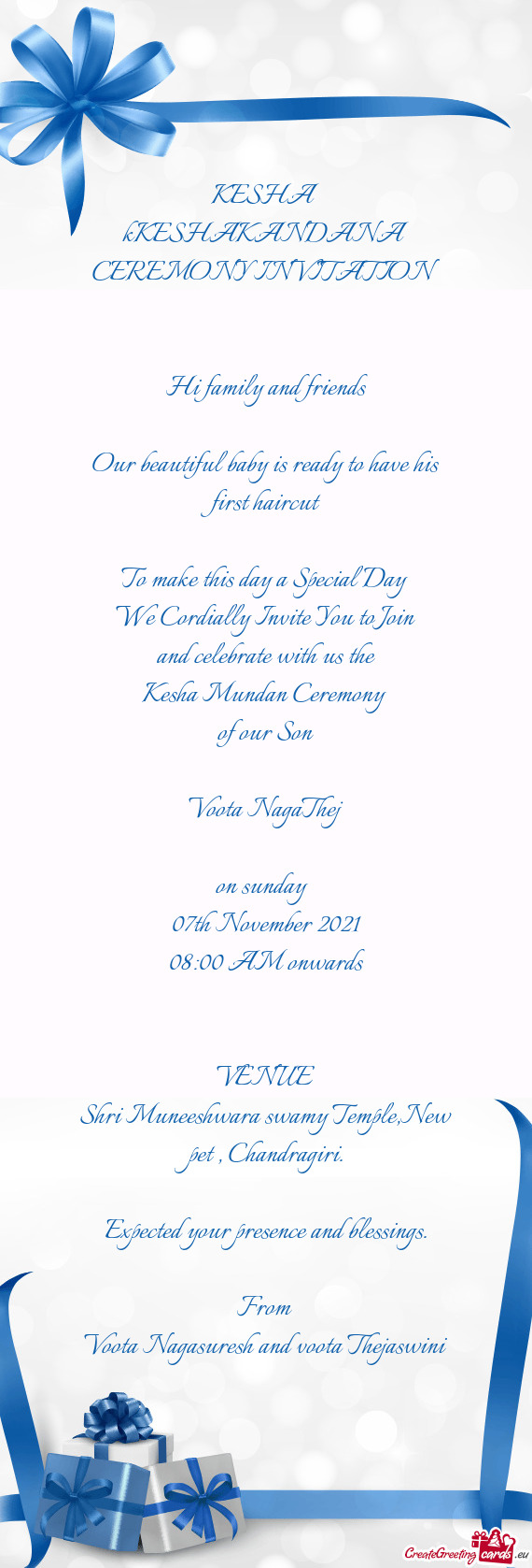 KESHA kKESHAKANDANA CEREMONY INVITATION