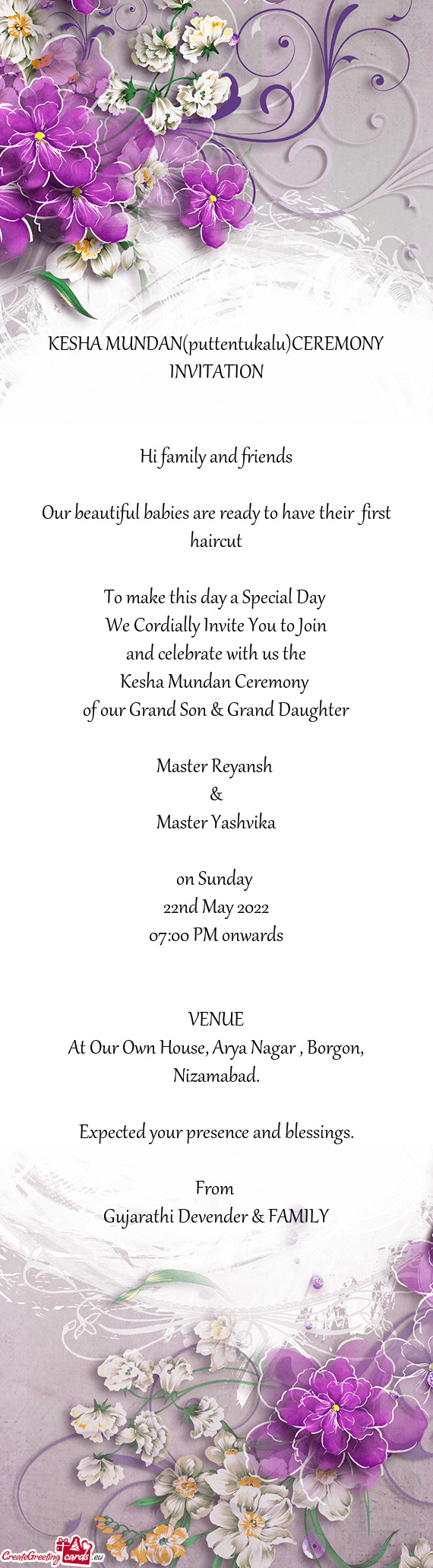 KESHA MUNDAN(puttentukalu)CEREMONY INVITATION