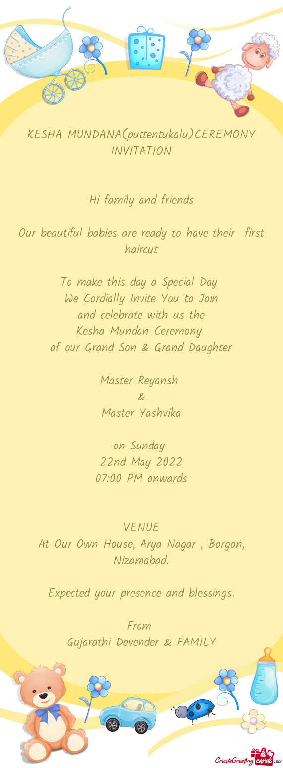 KESHA MUNDANA(puttentukalu)CEREMONY INVITATION