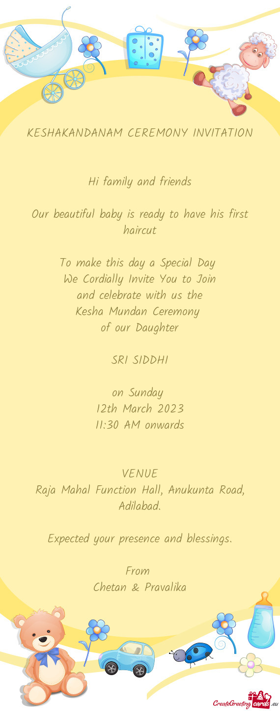 KESHAKANDANAM CEREMONY INVITATION