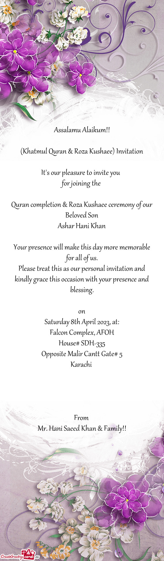 (Khatmul Quran & Roza Kushaee) Invitation