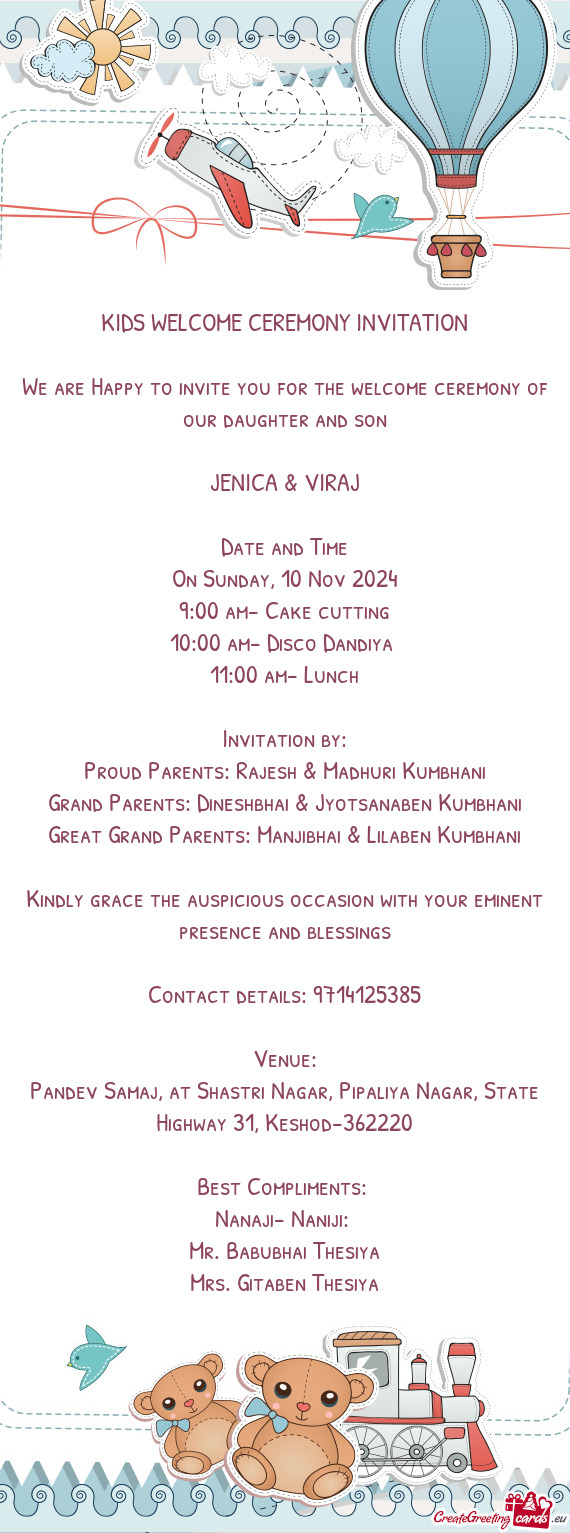 KIDS WELCOME CEREMONY INVITATION