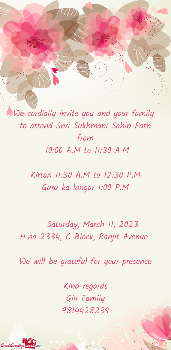 Kirtan 11:30 A.M to 12:30 P.M