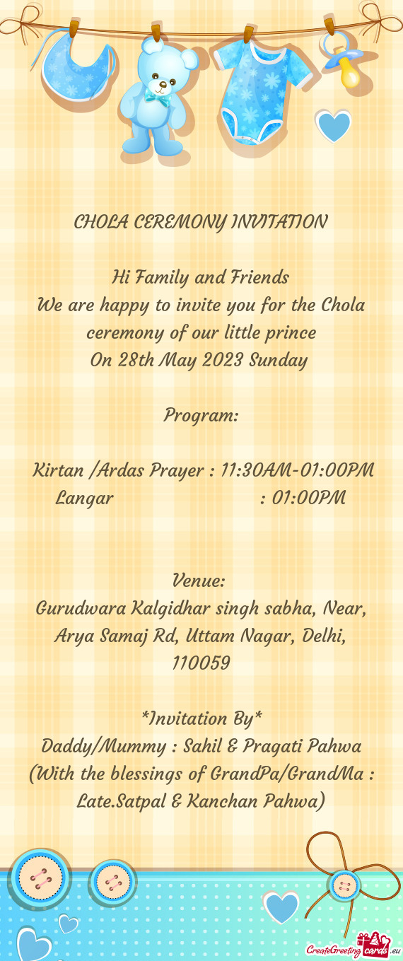 Kirtan /Ardas Prayer : 11:30AM-01:00PM