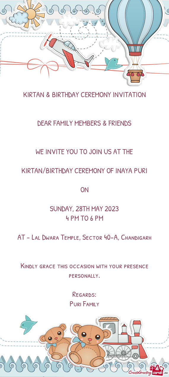 KIRTAN/BIRTHDAY CEREMONY OF INAYA PURI