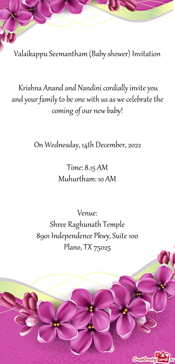 Krishna Anand and Nandini cordially invite you and your family to be one with us as we celebrate th