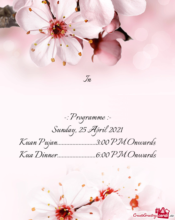 Kua Dinner.........................6:00 PM Onwards