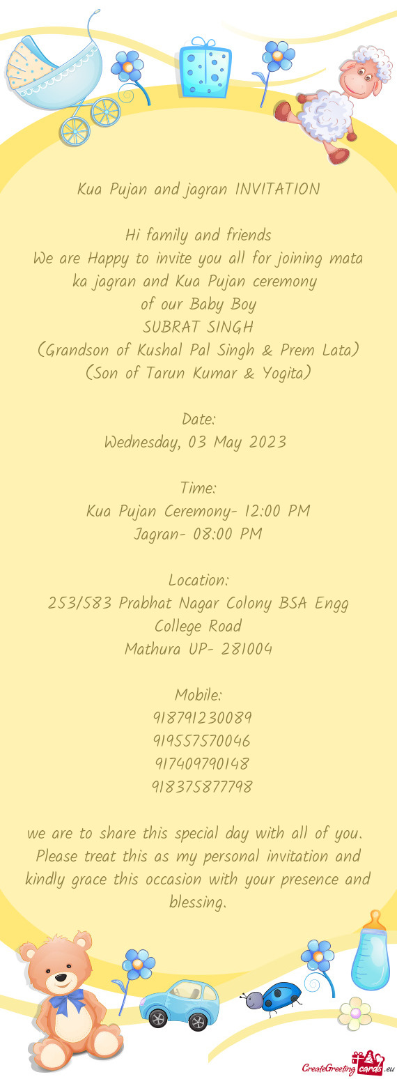 Kua Pujan and jagran INVITATION