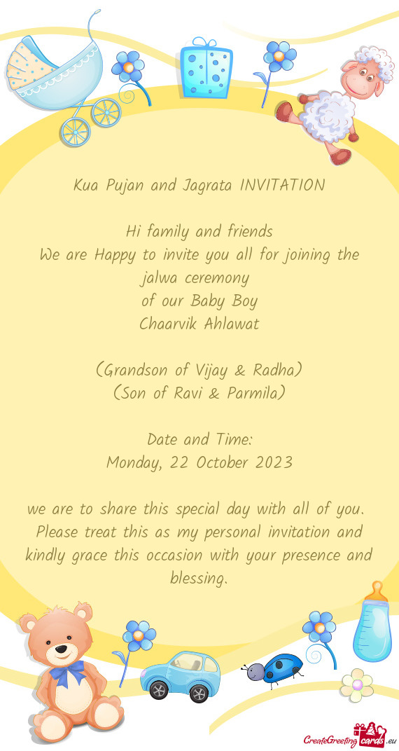 Kua Pujan and Jagrata INVITATION