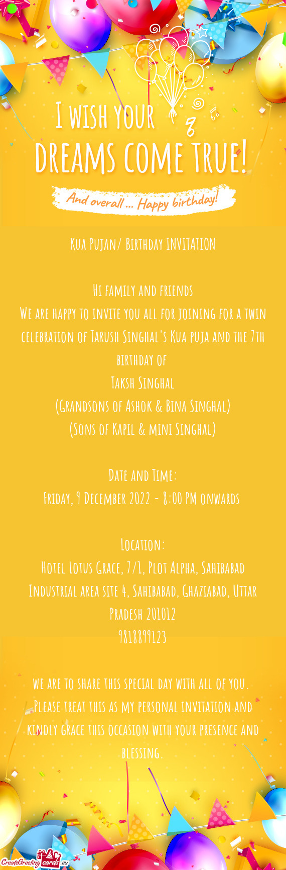 Kua Pujan/ Birthday INVITATION