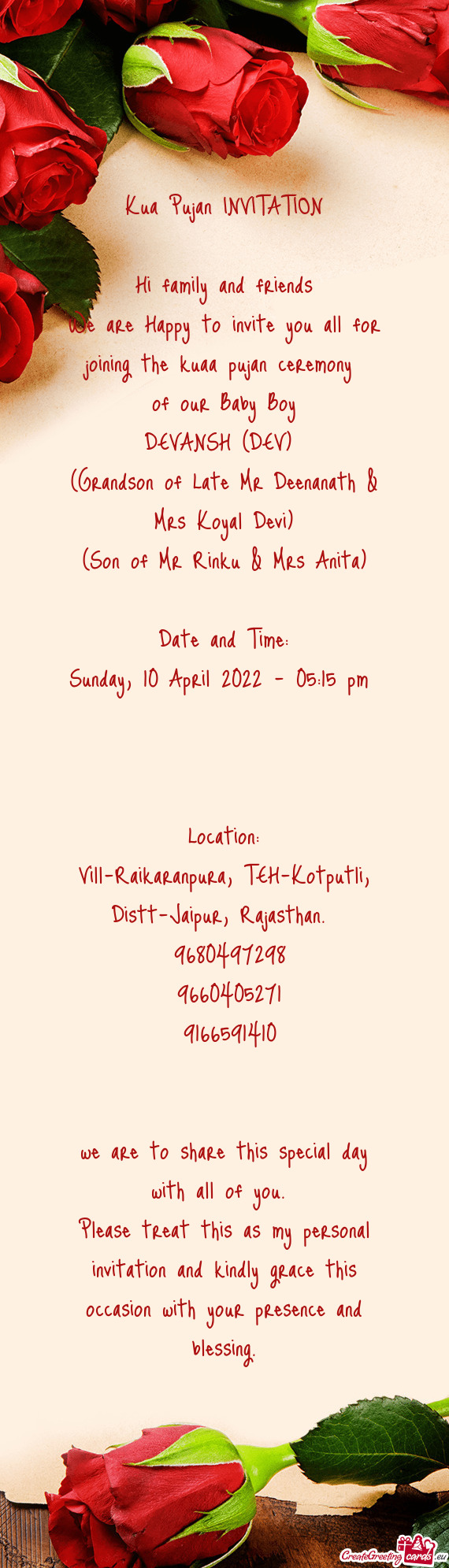 Kua Pujan INVITATION    Hi family and friends  We are