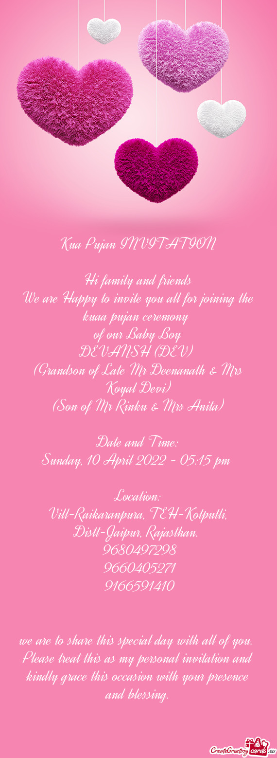 Kua Pujan INVITATION    Hi family and friends  We are