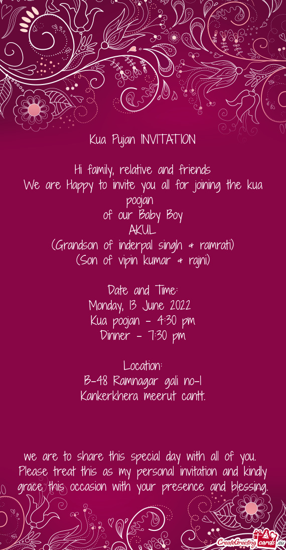 Kua Pujan INVITATION Hi family