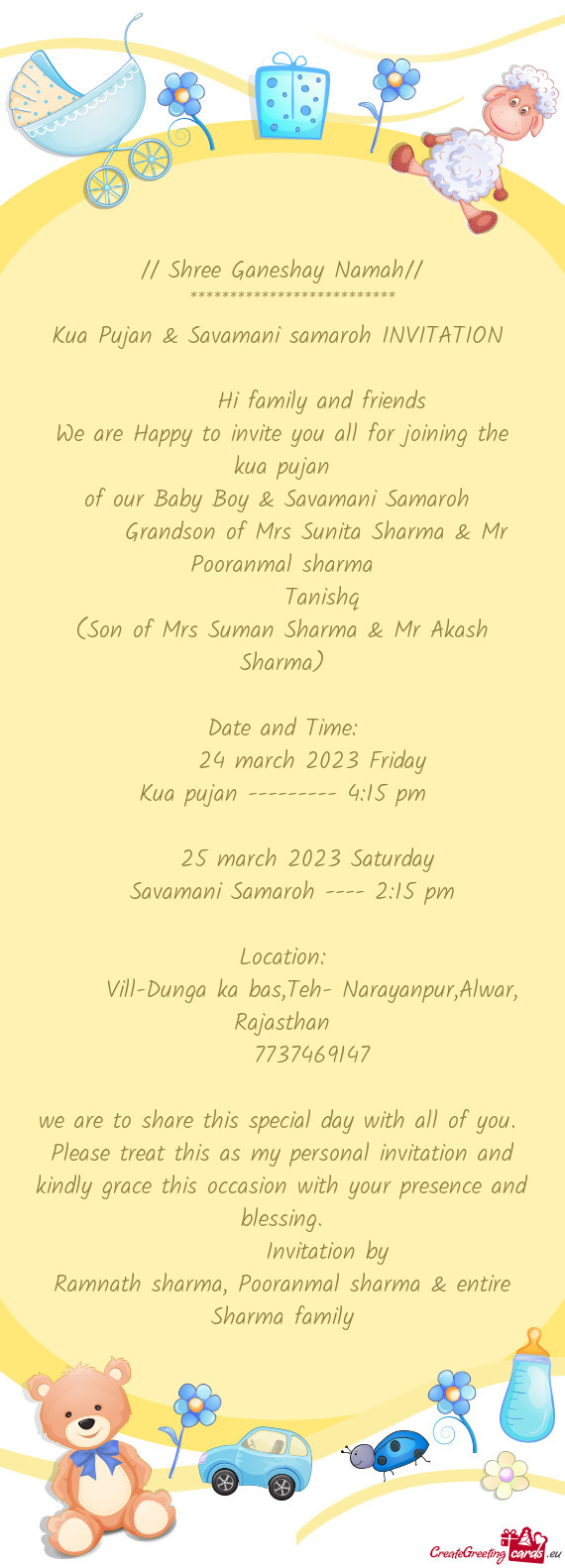 Kua Pujan & Savamani samaroh INVITATION