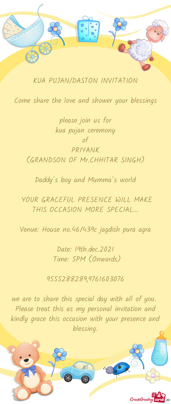 KUA PUJAN/DASTON INVITATION