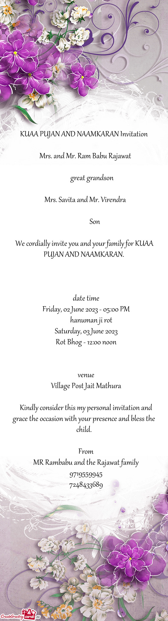 KUAA PUJAN AND NAAMKARAN Invitation