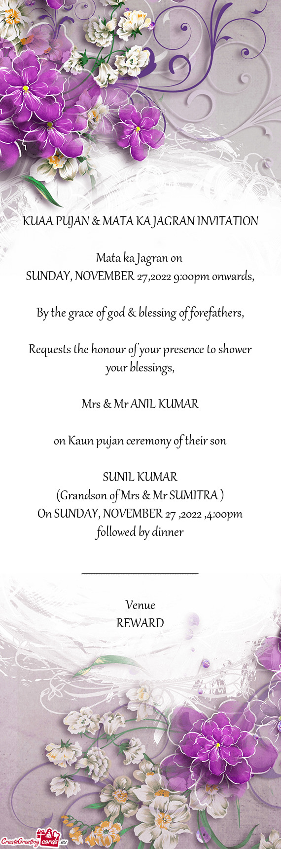 KUAA PUJAN & MATA KA JAGRAN INVITATION