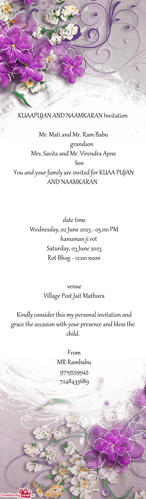 KUAAPUJAN AND NAAMKARAN Invitation