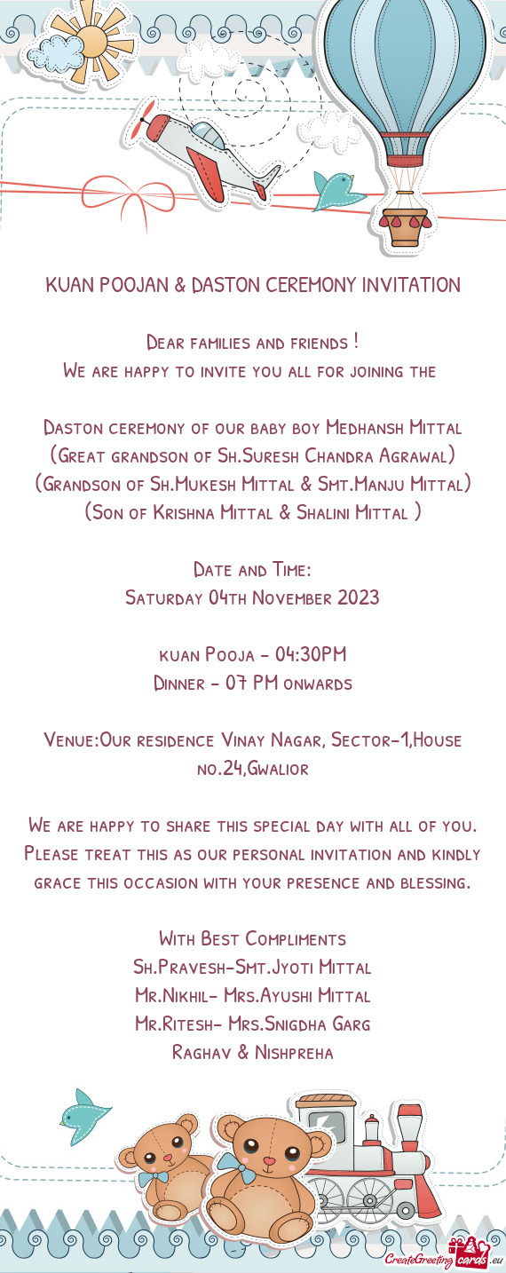 KUAN POOJAN & DASTON CEREMONY INVITATION