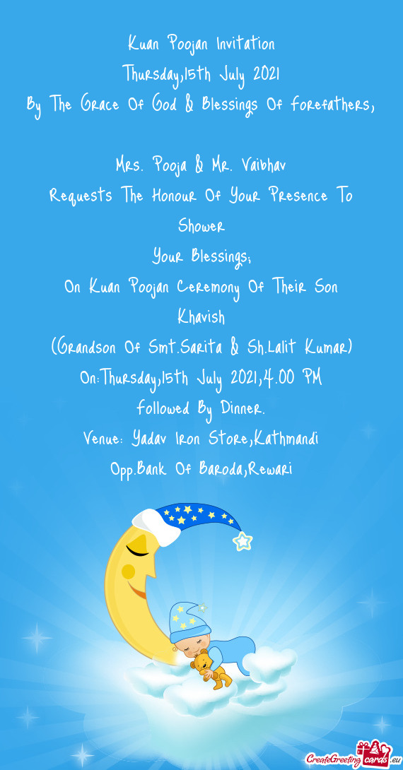 Kuan Poojan Invitation  Thursday,15th July 2021  By The