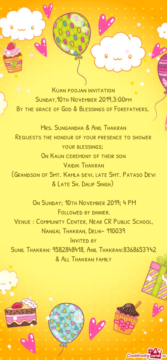 Kuan poojan invitation