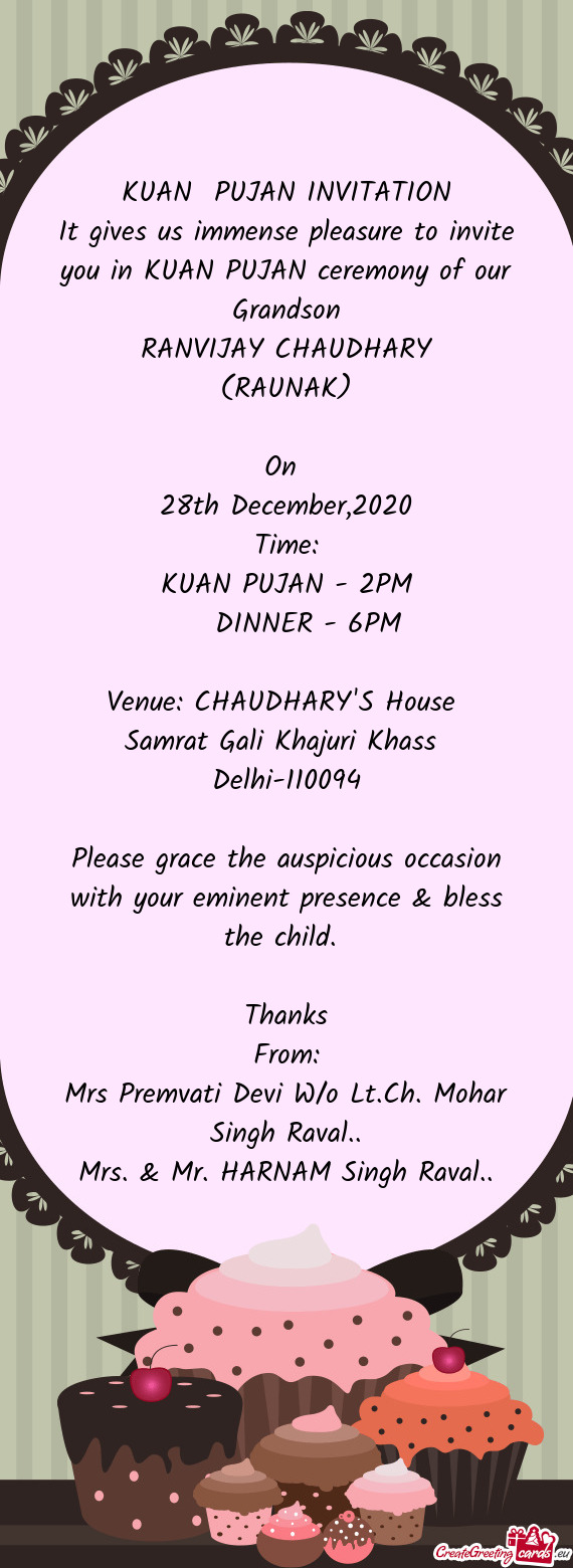 KUAN PUJAN - 2PM
  DINNER - 6PM
 
 Venue