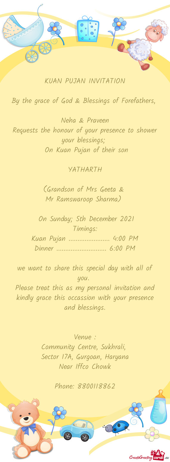 Kuan Pujan ....................... 4:00 PM