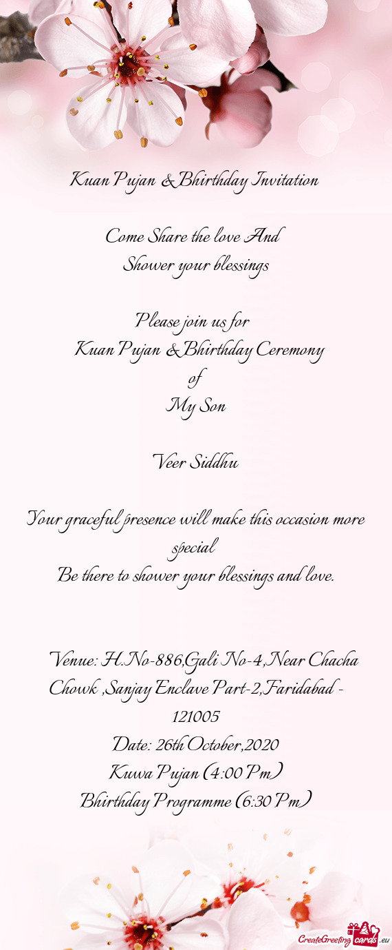 Kuan Pujan & Bhirthday Invitation