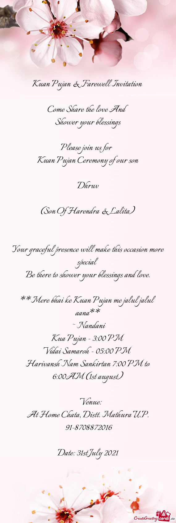 Kuan Pujan & Farewell Invitation