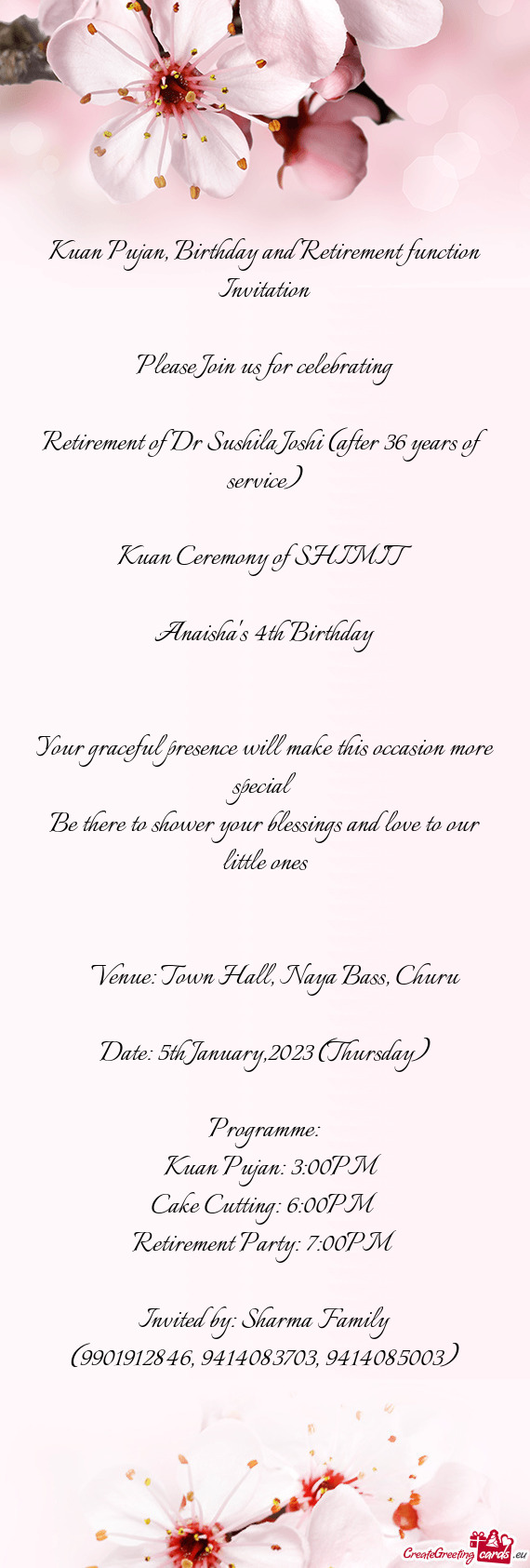 Kuan Pujan, Birthday and Retirement function Invitation