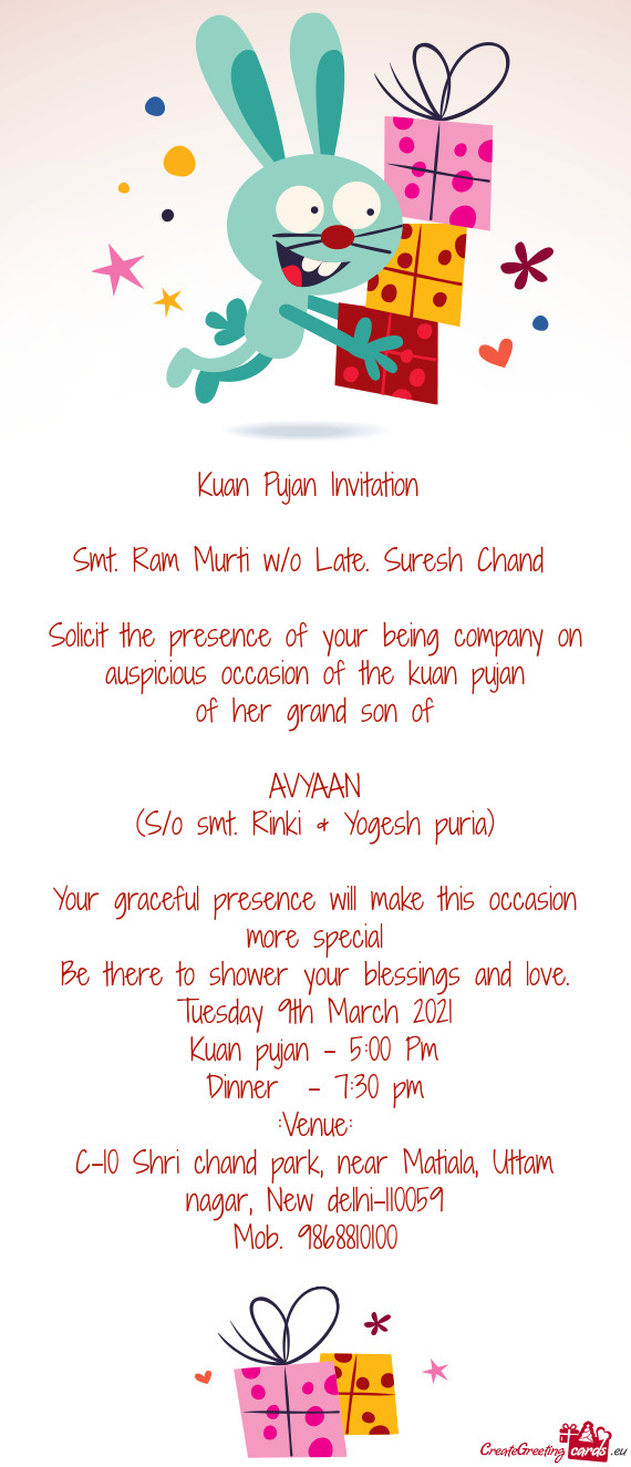 Kuan Pujan Invitation 
 
 Smt