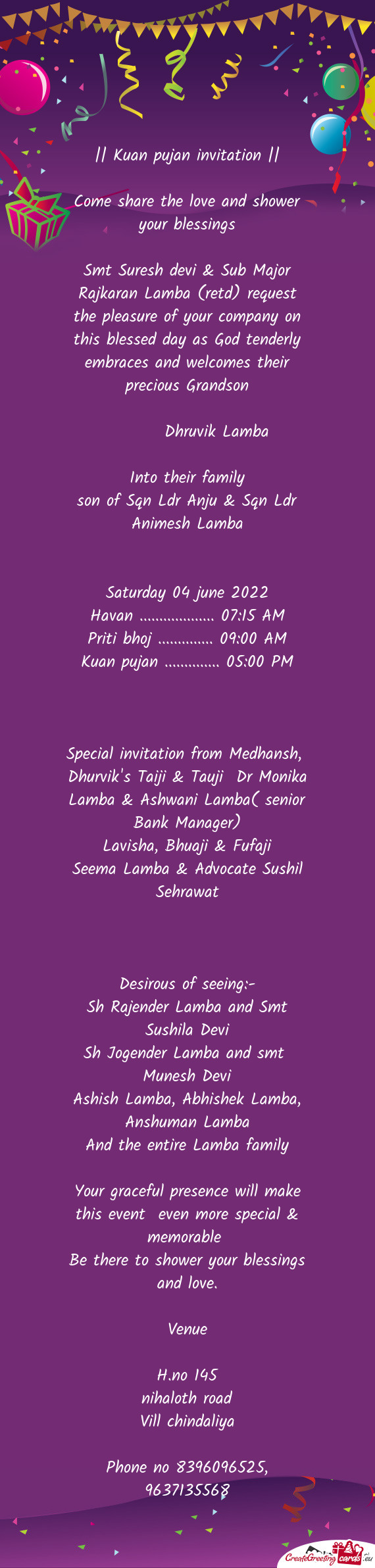 || Kuan pujan invitation ||