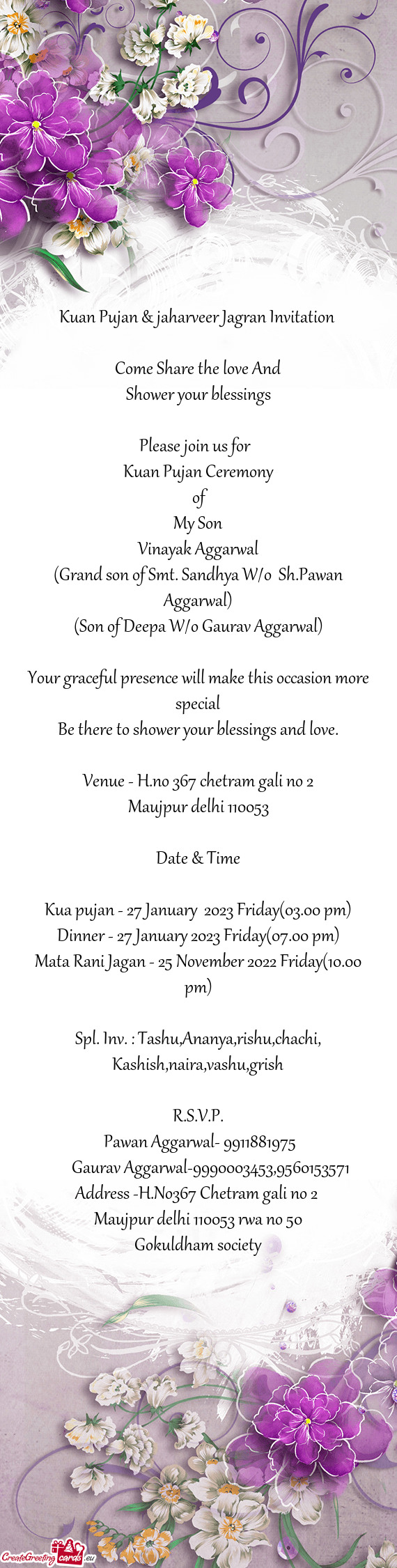 Kuan Pujan & jaharveer Jagran Invitation