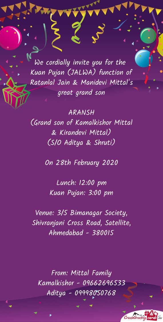 Kuan Pujan (JALWA) function of Ratanlal Jain & Manidevi Mittal