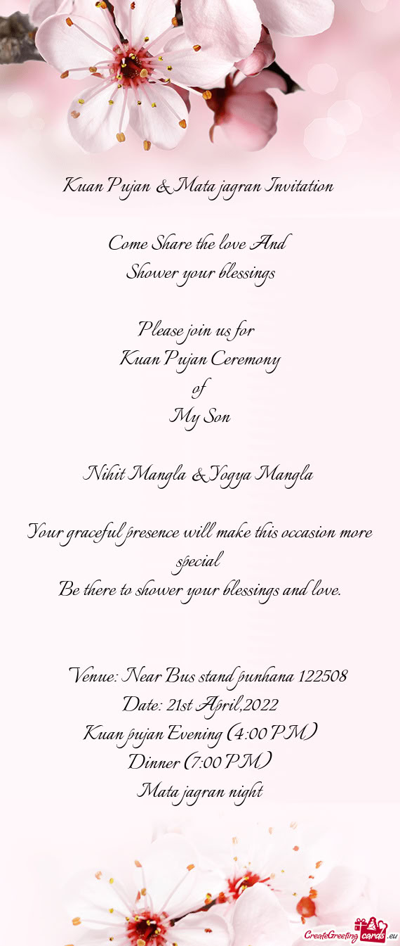 Kuan Pujan & Mata jagran Invitation