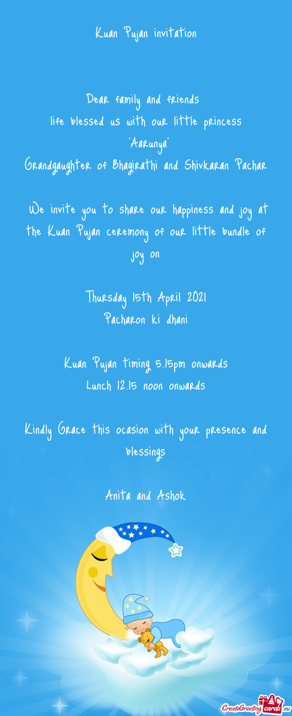 Kuan Pujan timing 5.15pm onwards