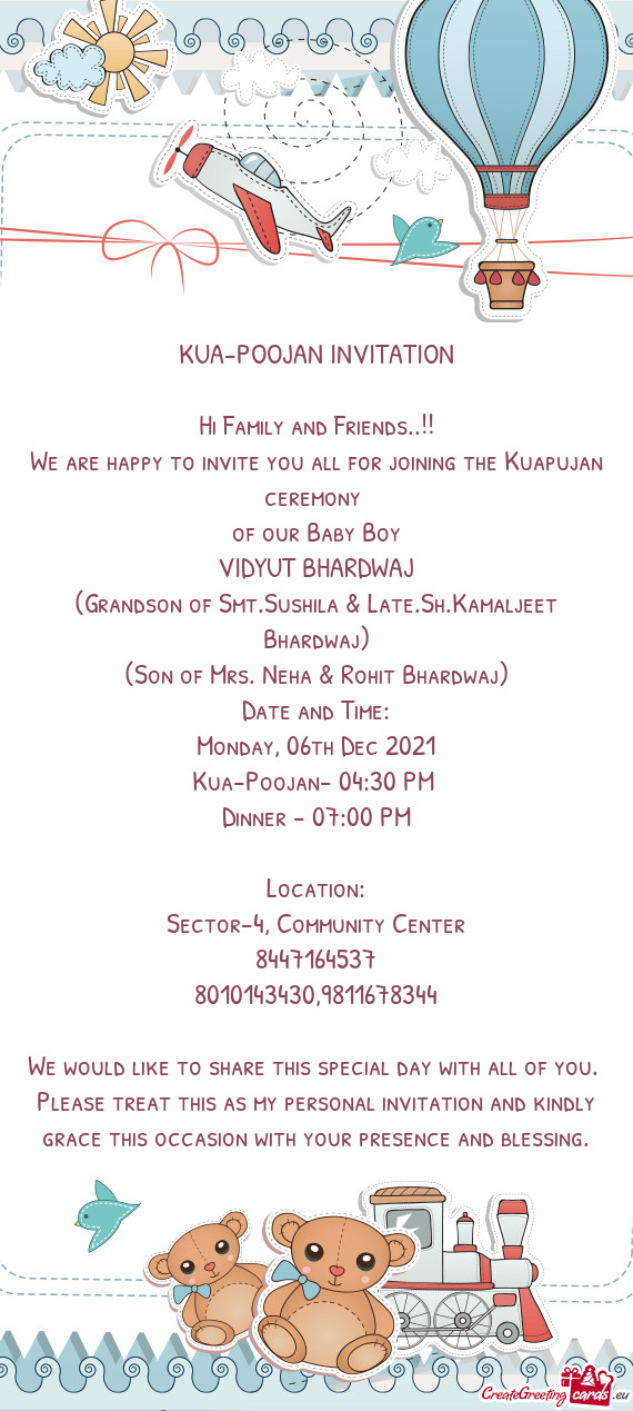 KUA-POOJAN INVITATION