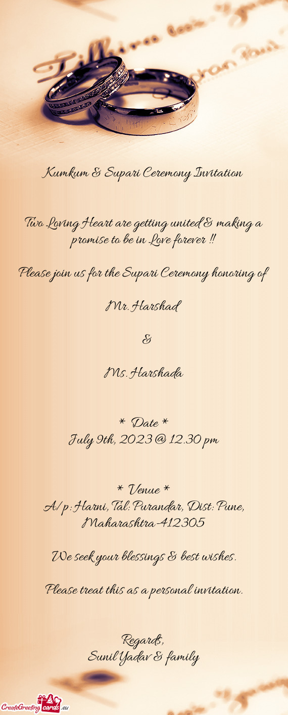 Kumkum & Supari Ceremony Invitation