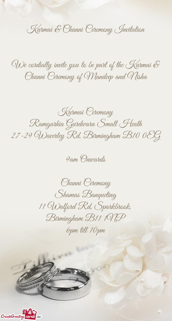 Kurmai & Chunni Ceremony Invitation