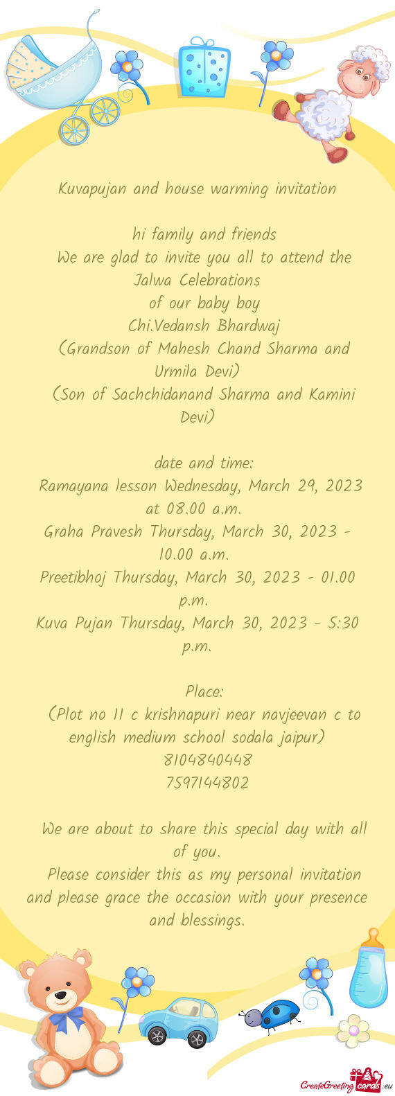 Kuvapujan and house warming invitation