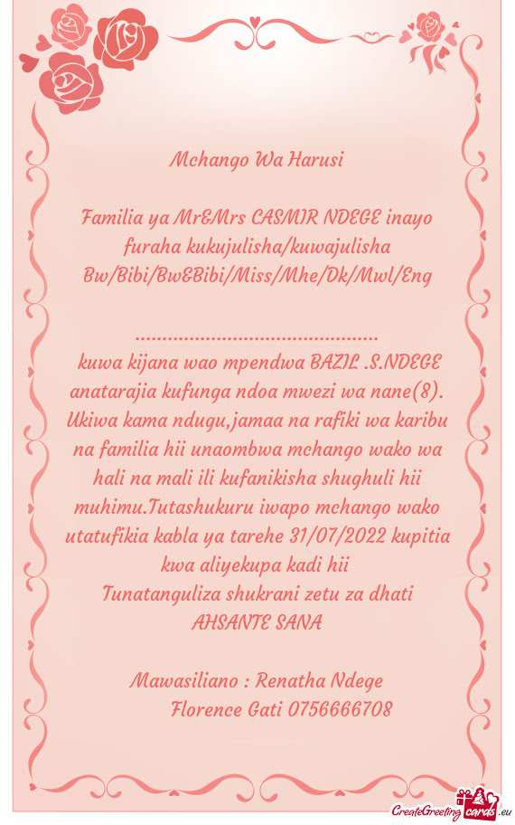 Kuwa kijana wao mpendwa BAZIL .S.NDEGE