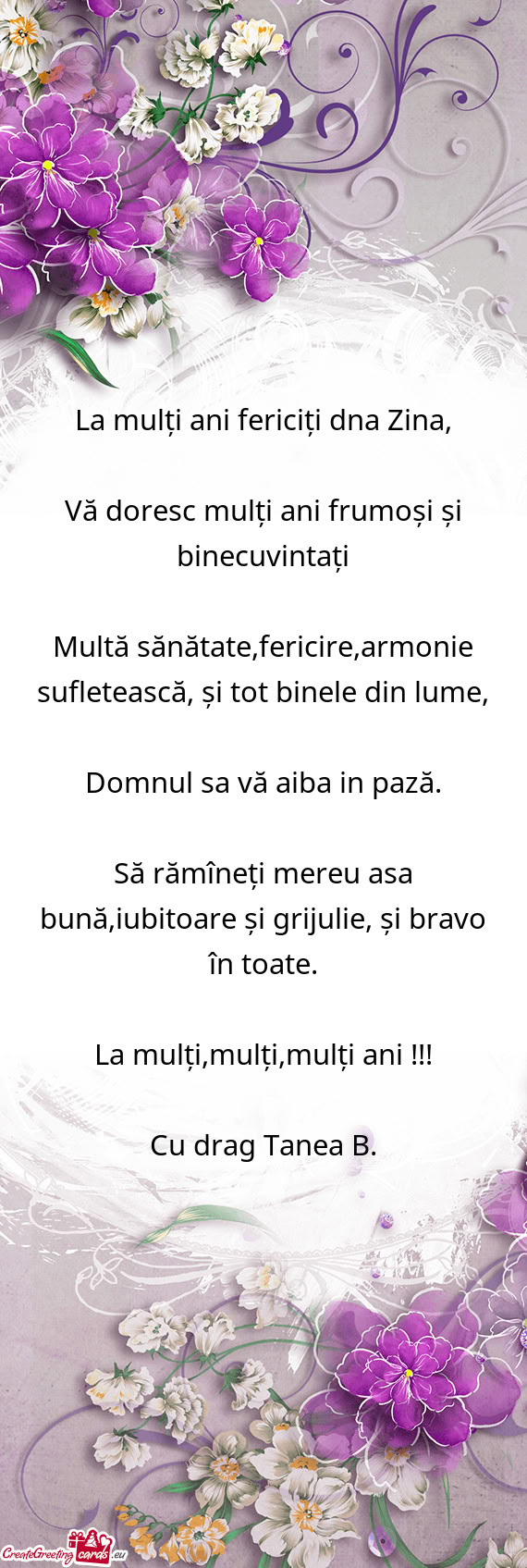 La mulți ani fericiți dna Zina