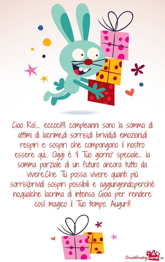 La somma parziale di un futuro ancora tutto da vivere.Che Tu possa vivere quanti più sorrisi,brivid