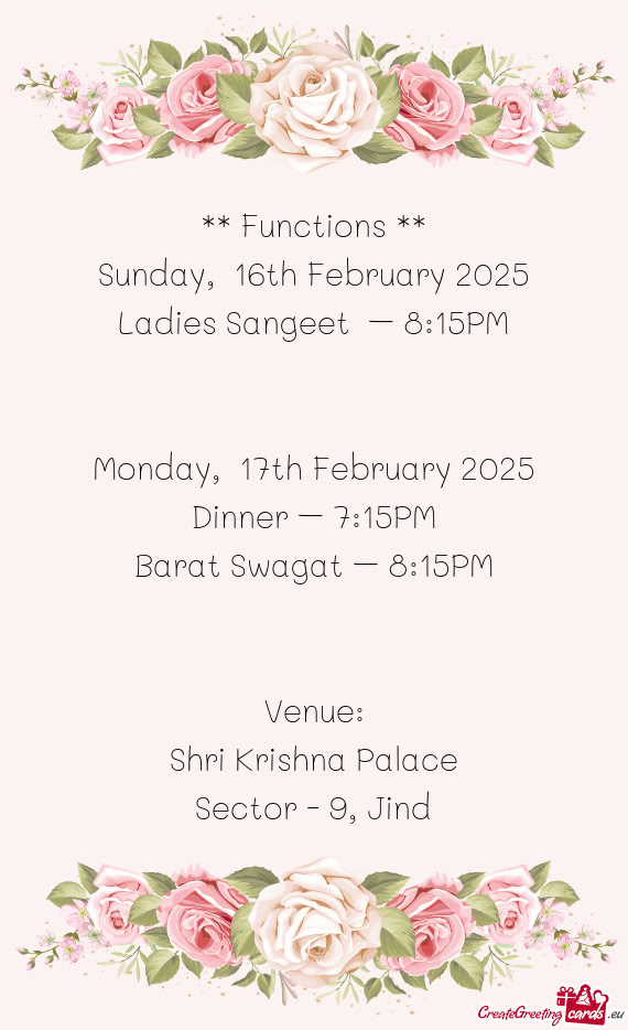 Ladies Sangeet – 8:15PM
