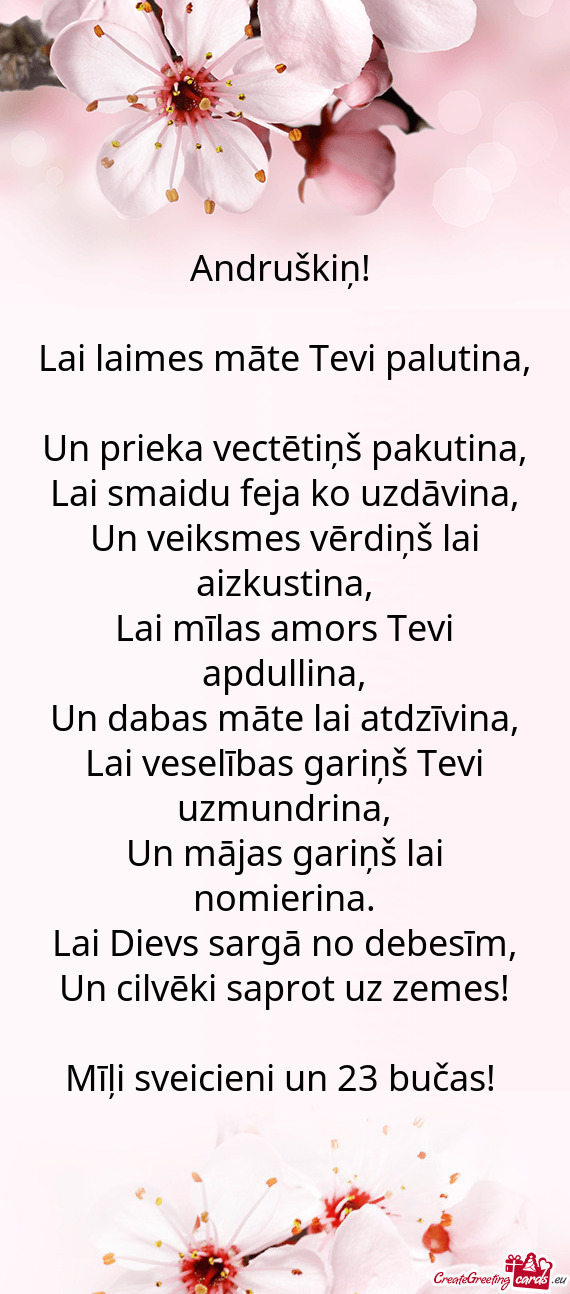 Lai laimes māte Tevi palutina