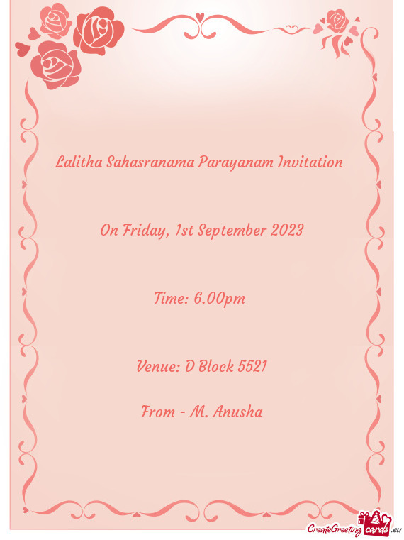 Lalitha Sahasranama Parayanam Invitation