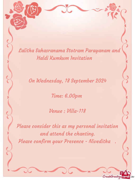 🪷Lalitha Sahasranama Stotram Parayanam and Haldi Kumkum Invitation🪷