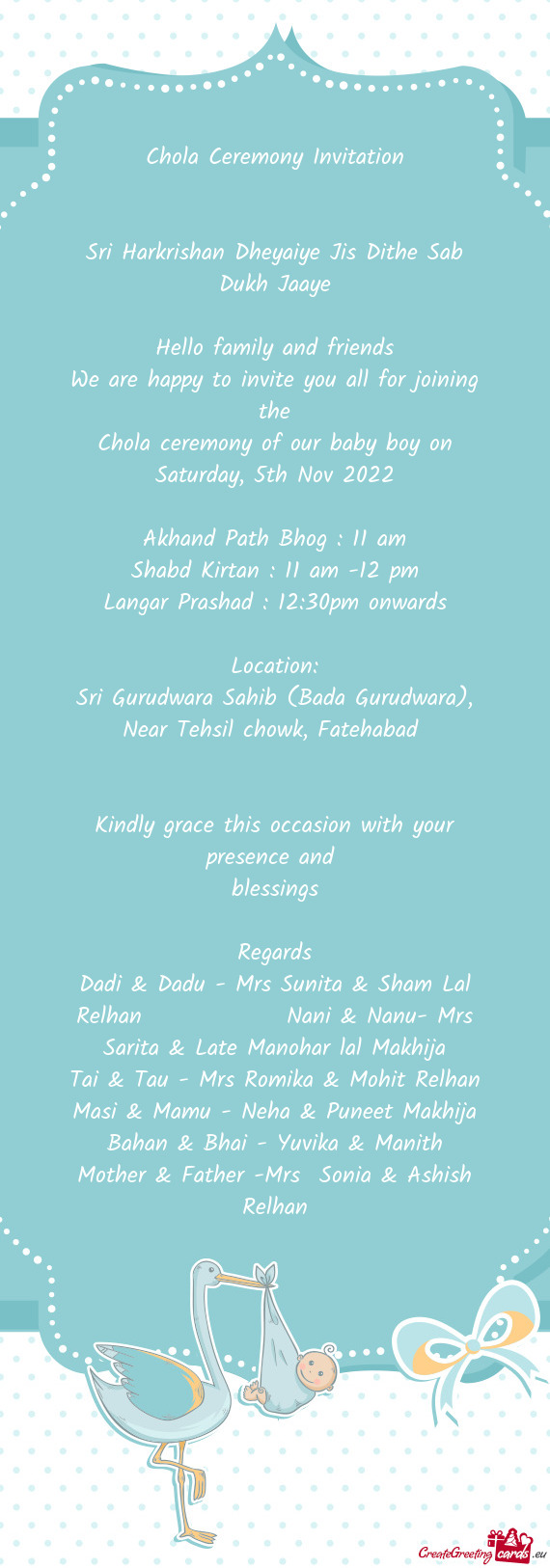 Langar Prashad : 12:30pm onwards